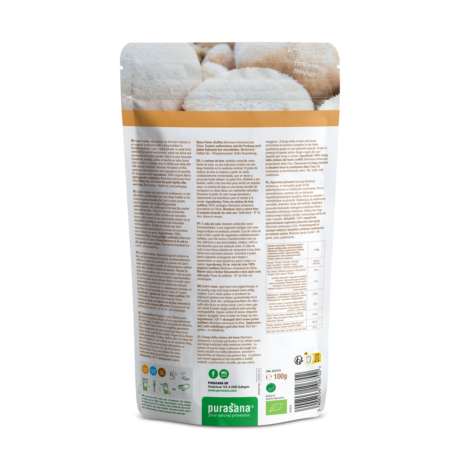 Lion's mane poeder bio Purasana - Afbeelding 2