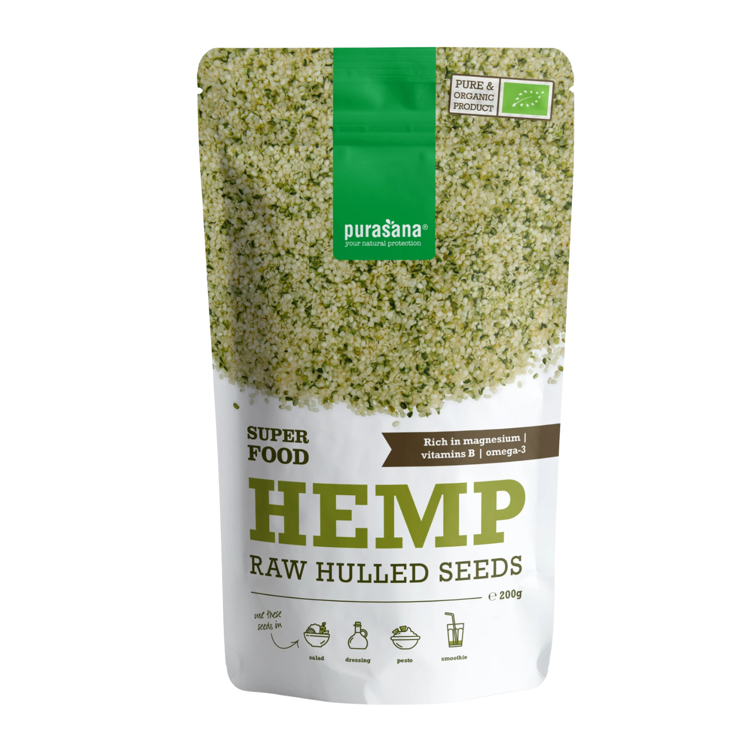 Gepelde hennepzaden raw bio Purasana