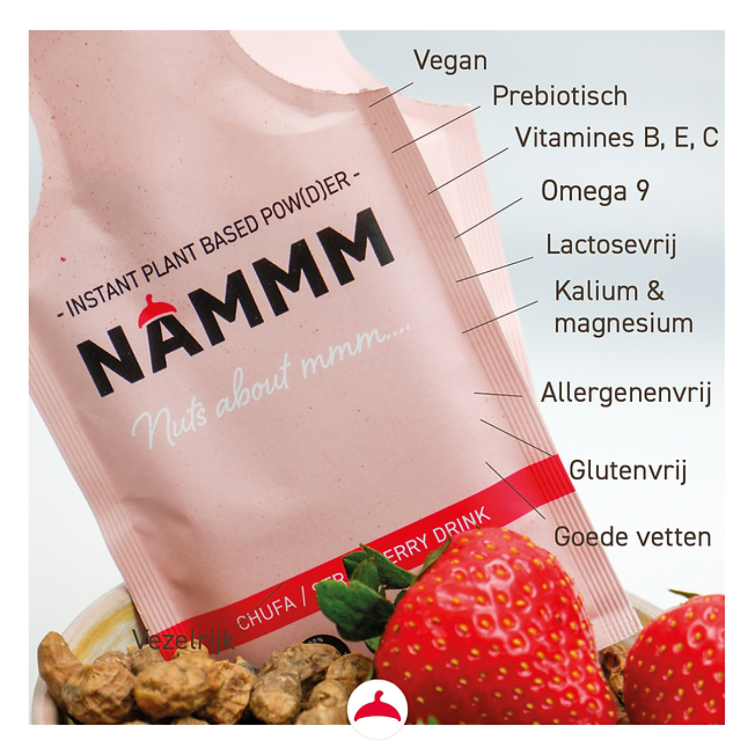 Nammm Plantaardig instant poeder voor Chufadrank AARDBEI - Afbeelding 3